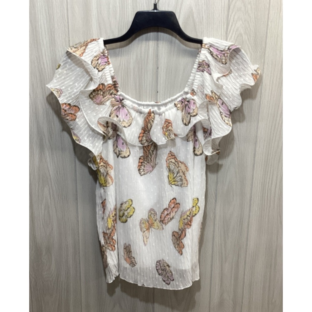 CATO Women's (Size L) Short Sleeve Square Neck Lined Shirt Ruffle Accent (58A)